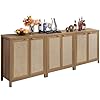 SICOTAS Sideboard Buffet Coffee Bar Cabinet Boho Rattan Larger Credenza with Storage 3 Pieces Farmhouse Kitchen Storage Cabinets Buffet Cabinet for Entryway Living Room Oak