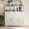 Farmhouse Sideboard Buffet Cabinet with Microwave Stand Barn Doors Buffet Storage Cabinet with Drawers and Shelves Wood Coffee Bar Pantry for Kitchen Dining Room Living Room White