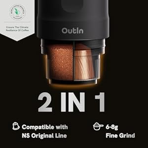 OutIn Nano Portable Electric Espresso Machine Travel Coffee Maker for Camping Car Coffee Maker Self Heating with USB C With Ground Coffee NS Capsule for RV Hiking Office