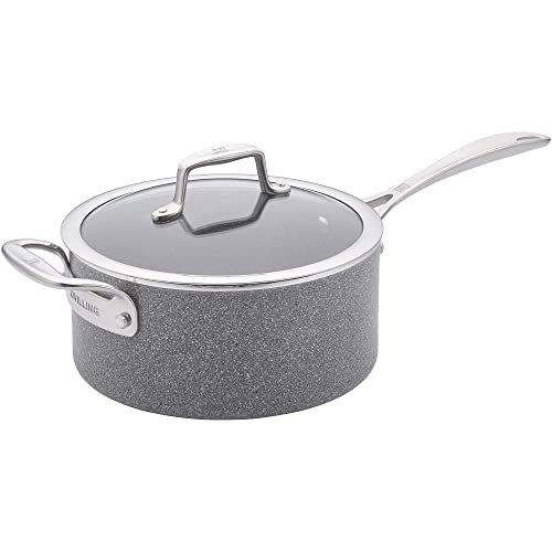 ZWILLING Vitale 4 qt Nonstick Saucepan with Handle helper and Lid Aluminum Scratch Resistant Made in Italy Gray