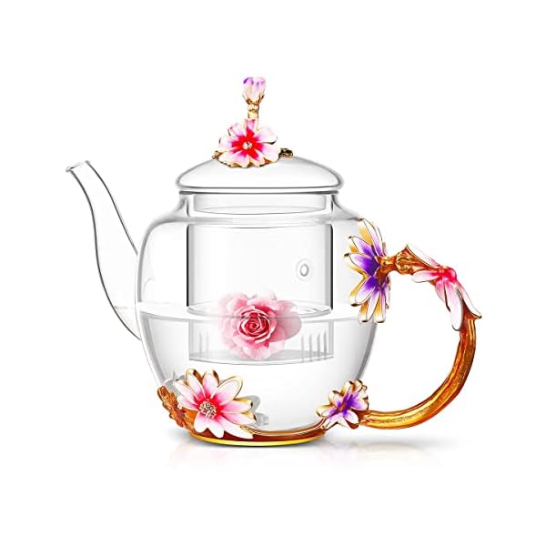   Luka-Tech-35OZ-Enamel-Glass-Flower-Teapot-With-Removable-Loose-Tea-Leaf-Infuser-Tea-MakerGifts-For-WomenMomMothers-DayChristmasBirthdayValentines-Day