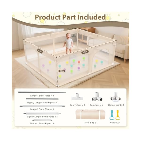 Playpen for babies and toddlers 79x71inch extra large baby gate play pen with soft breathable mesh cover indoor and outdoor baby playard portable playpen for babies apricot  urban country home decor