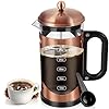 34 Ounce French Press Coffee Maker Copper Stainless Steel Coffee Press with 4 Level Filter System Heat Resistant Thickness Borosilicate Glass BPA Free Brewed Coffee Pot for Camping Gifts