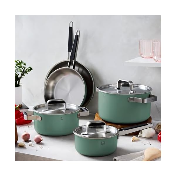 Zwilling pure 8 pc stainless steel cookware set green  urban country home decor
