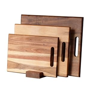 YSTKC Acacia Wood Cutting Boards Set of 3 PCS for Kitchen Large Wooden Cutting Board Set with Handle Thick Chopping Board Butcher Block Wooden Trays for Meat Fruit Vegetable and Cheese