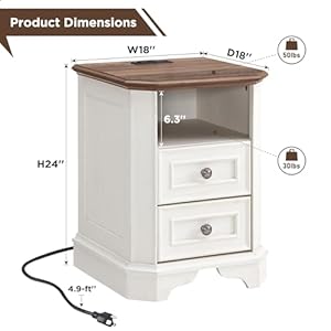  T4TREAM-Farmhouse-Nightstand-with-Charging-Station-18-End-Table-with-2-Drawers-Wood-Side-Table-Bedside-Cabinet-for-Bedroom-Living-Room-Antique-White