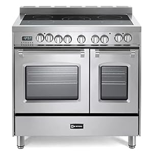 Verona Prestige Series VPFSEE365DSS 36 Inch All Electric Freestanding Range Double Oven Convection, Cooktop 5 Burners Dual Center Element Chrome Knobs and Handle Stainless Steel