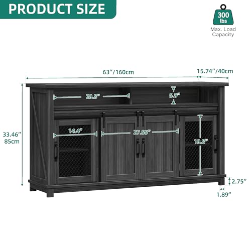 YITAHOME-63-Farmhouse-Storage-Cabinet-Large-Buffet-Sideboard-Cabinet-with-Sliding-Barn-Doors-and-Visual-Grid-Doors-Coffee-Bar-Cabinet-for-Kitchen-Living-Room-Dark-Grey YITAHOME 63 Farmhouse Storage Cabinet Large Buffet Sideboard Cabinet with Sliding Barn Doors and Visual Grid Doors Coffee Bar Cabinet for Kitchen Living Room Dark Grey