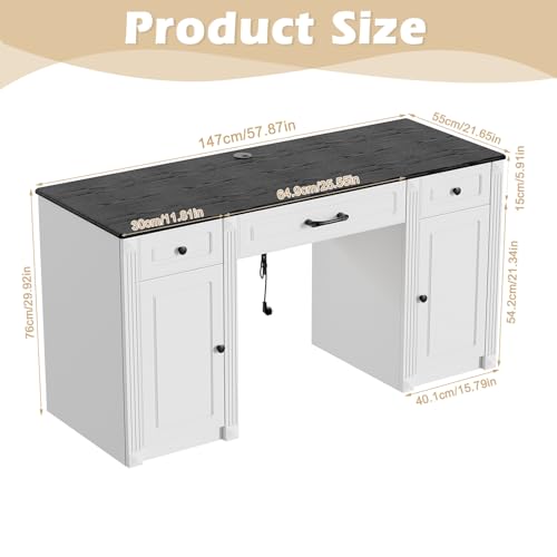 PAKASEPT-58-Executive-Desk-with-Storage-Drawers-Farmhouse-Office-Desk-with-Charging-Station-Wood-Computer-Desk-with-Ample-Storage-Cabinet-Rustic-Home-Wrting-Desk-with-Drawers-for-Office-White PAKASEPT 58 Executive Desk with Storage Drawers Farmhouse Office Desk with Charging Station Wood Computer Desk with Ample Storage Cabinet Rustic Home Wrting Desk with Drawers for Office White