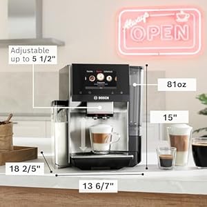 Bosch TQU60703 800 Series VeroCafe Fully Automatic Espresso Machine with Home Connect 36 Beverage Varieties with Coffee World Cup Warmer Double Cup Integrated Milk Container in Stainless Steel