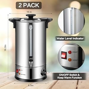 Baderke 2 pack commercial stainless steel percolator coffee maker 8l 50 cup coffee urns pot large hot water tea dispenser for party wedding home classic  urban country home decor