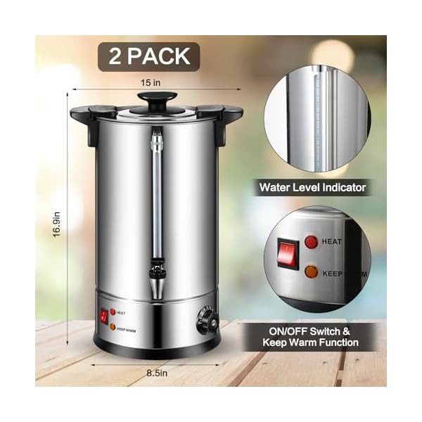 Baderke 2 pack commercial stainless steel percolator coffee maker 8l 50 cup coffee urns pot large hot water tea dispenser for party wedding home classic  urban country home decor