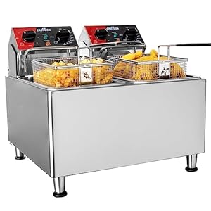 CROSSON 20Lbs Dual Tank Electric Deep Fryer with Rotary fryer head,30 Minitues Timer,Removable 304 SS Oil Tank with Handle,9L Countertop Deep Fryer for Home Use
