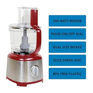 Kenmore 11 cup food processor vegetable fruit salad cutter multifunctional 500 w chopper clicer mincer puree grater blades shredder compact stainless steel kitchen appliances red  urban country home decor
