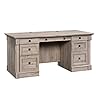 Sauder Palladia Office Desk with Drawers Executive Desk with File Cabinet Storage Cable Management Keyboard Tray in Split Oak Finish