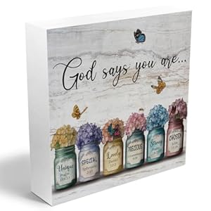 Inspirational Bible Verse Wooden Box Sign Christian Gifts for Women Rustic Farmhouse Home Living Room Office Bedroom Desk Table Shelf Decor Spiritual Gifts Christian Decor Wood Block Plaque