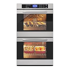 KoolMore KM-WO30D-SS 30-Inch Electric 5 Cu.Ft. Premium Double Wall Quiet, Rapid Convection, 7 Cook and Baking Modes, Dual Large Capacity Ovens, Stainless-Steel Unit, Self-Cleaning, Silver