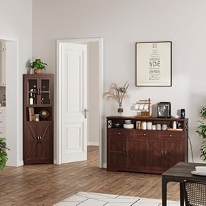 51 dark brown buffet sideboard cabinet farmhouse storage cabinet kitchen pantry with shelf and drawers wood cupboard hutch cabinet coffee bar station table for kitchen living room dining room  urban country home decor