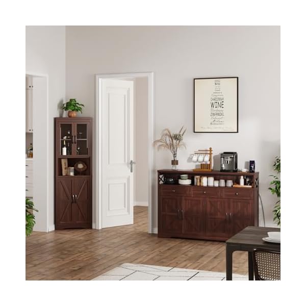 51 dark brown buffet sideboard cabinet farmhouse storage cabinet kitchen pantry with shelf and drawers wood cupboard hutch cabinet coffee bar station table for kitchen living room dining room  urban country home decor