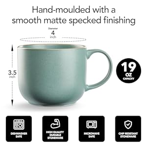 Maison Neuve Riverside Collection 4-Piece Mug Set - Hand Crafted Ceramic Stoneware Mug Set, Modern Dining Mugs, Large & Multipurpose Shape Mugs, Microwave & Dishwasher Safe - California Teal, 19 Oz Maison Neuve Riverside Collection 4 Piece Mug Set Hand Crafted Ceramic Stoneware Mug Set Modern Dining Mugs Large Multipurpose Shape Mugs Microwave Dishwasher Safe California Teal 19 Oz