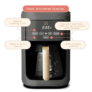 Beautiful 14 cup programmable coffee maker touch display 1200w brew strength control keep warm pause serve glass carafe reusable filter auto shut off matte finish oyster grey  urban country home decor