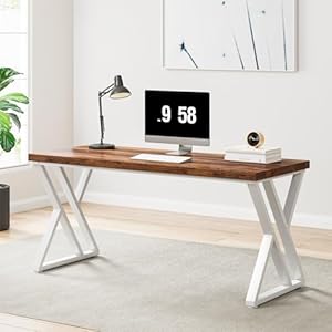 Tribesigns Modern WalnutWhite 55 Heavy Duty Computer Desk Study Work Desk 236D x 551W x 295H Z Shaped Metal Legs 330 lbs Capacity