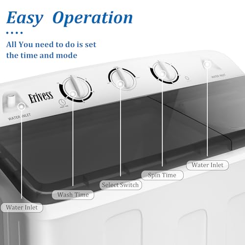 22 lbs Compact Mini Twin Tub Washing Machine with Drying Rack&10 Hangers, 13 lbs Washer Mini Compact Laundry Machine and 9 lbs Spinner, Handy and Environment friendly for Dorms, Residence - Image 6