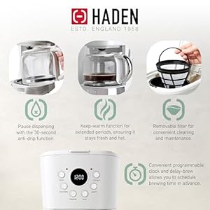   HADEN-Coffee-Machine-12-Cup-Drip-Coffee-Maker-Bundled-with-Heritage-17-Liter-Stainless-Steel-Electric-Kettle-Ivory-Chrome