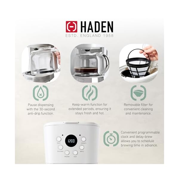   HADEN-Coffee-Machine-12-Cup-Drip-Coffee-Maker-Bundled-with-Heritage-17-Liter-Stainless-Steel-Electric-Kettle-Ivory-Chrome