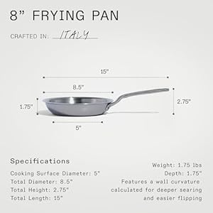 Made In Cookware 8 Inch Stainless Steel Frying Pan 5 Ply Stainless Clad Professional Cookware Crafted in Italy Induction Compatible