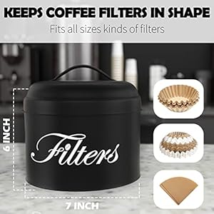 Coffee Filter Holder Black Basket Coffee Filter Storage with Lid Round Coffee Filter Container for Counter Rustic Farmhouse Coffee Bar Accessories Decor Black