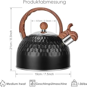 Tea pot stovetop 85 oz 25 l whistling tea kettle for stove top food grade stainless steel water kettle with wood pattern handle for coffeeteamilk etc kettle pot gas electric applicable black  urban country home decor