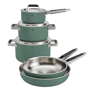 Zwilling pure 8 pc stainless steel cookware set green  urban country home decor