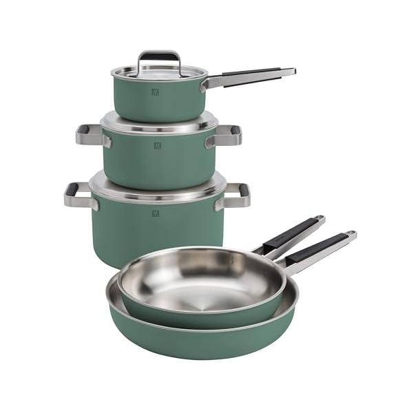 Zwilling pure 8 pc stainless steel cookware set green  urban country home decor
