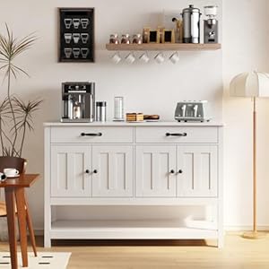 Gizoon 47 Buffet Sideboard Cabinet with Storage Modern Farmhouse Coffee Bar with 2 Drawers and Doors Entryway Table with Shelf for Living Room Kitchen and Hallway