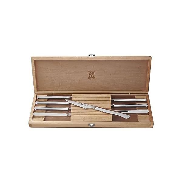 Zwilling 8 piece stainless steel steak knife set in wood gift box  urban country home decor