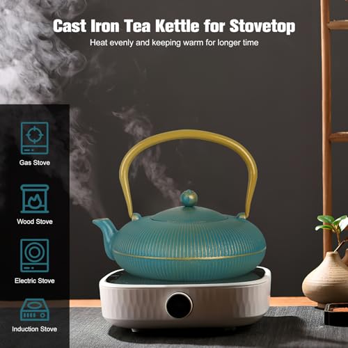 Greencastironteapotlargecapacity40oz1200mlwithinfuserforlooseleafstovetopsafeverticalstripeflatteakettleenameledinterior Urban Country Home Decor Green cast iron teapot large capacity 40oz1200ml with infuser for loose leaf stovetop safe vertical stripe flat tea kettle enameled interior urban country home decor