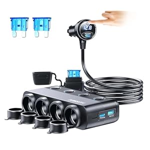 Cigarette Lighter Splitter Adapter 216W 4 Socket Heavy Duty Truck Car USB Chager Multi Port with PD30W/QC3.0 Charge USB C 12V/24V Independent Switches & Dust Cover & Waterproof for All Car Devices