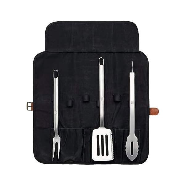   ZWILLING-BBQ-4-pc-Grill-Tool-Set-BBQ-accessories-Grilling-Gift-Set-Set-Includes-Grill-Spatula-Grill-Tongs-Grill-Fork-and-Chefs-Tool-Wrap-Stainless-Steel-Dishwasher-Safe