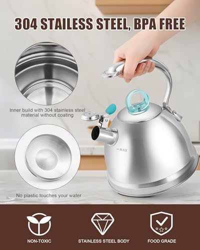 Harriet-Tea-Kettle-for-Stove-Top-25-Quart-Stainless-Steel-Whistling-Tea-Pot-3-Layer-Base-Unique-Dolphin-Shaped-Ergonomic-Handle-Includes-Pot-Holder-Mat-Gas-Electric-Applicable-Mirror-Finish Harriet Tea Kettle for Stove Top 25 Quart Stainless Steel Whistling Tea Pot 3 Layer Base Unique Dolphin Shaped Ergonomic Handle Includes Pot Holder Mat Gas Electric Applicable Mirror Finish
