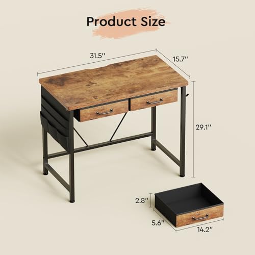 Smalldeskwithdrawers315inchsmallcomputerdeskwithdrawerswritingdeskwithdrawersforsmallspacescompactdeskforsmallspacesmetalframeforpclaptoprusticbrown2 Urban Country Home Decor Small desk with drawers 315 inch small computer desk with drawers writing desk with drawers for small spaces compact desk for small spaces metal frame for pc laptop rustic brown2 urban country home decor