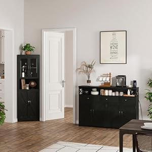 51 Black Buffet Sideboard Cabinet with Storage Farmhouse Kitchen Storage Pantry Cabinet with Drawers Wood Cupboard Hutch Cabinet Coffee Bar Station Table for Kitchen Living Room Dining Room