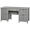 Homcom vintage executive computer desk home office work station student table with cabinet 3 drawers for hanging files grey  urban country home decor