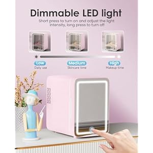 Skincare Fridge With Dimmable LED Light Mirror, 4L Makeup Mini Fridge for Bedroom, Car, Office & Dorm, Cooler & Warmer, Portable Small Refrigerator for Cosmetics, Skin Care and Food, Pink Skincare Fridge With Dimmable LED Light Mirror 4L Makeup Mini Fridge for Bedroom Car Office Dorm Cooler Warmer Portable Small Refrigerator for Cosmetics Skin Care and Food Pink