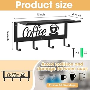 Wallmountedcoffeemugholderblackmetalwith4hooksmugrackwithstorageshelfforkitchenofficefarmhousehomedecor Urban Country Home Decor Wall mounted coffee mug holder black metal with 4 hooks mug rack with storage shelf for kitchen office farmhouse home decor urban country home decor