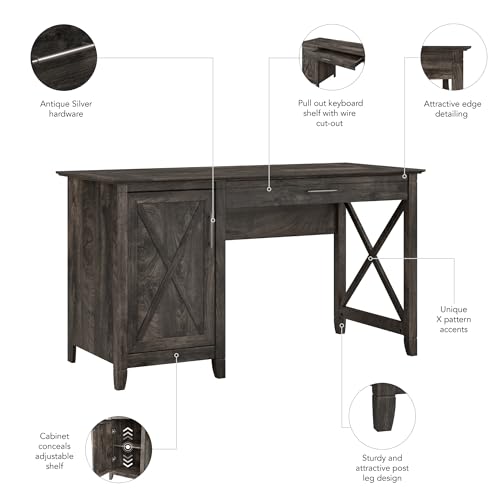 Bush-Furniture-Key-West-Computer-Desk-with-Storage-Farmhouse-PC-Table-for-Home-Office-in-Dark-Gray-Hickory-54W-x-24D Bush Furniture Key West Computer Desk with Storage Farmhouse PC Table for Home Office in Dark Gray Hickory 54W x 24D