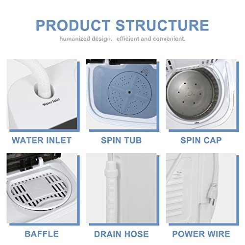 SUPER DEAL Compact Mini Twin Tub Washing Machine 13lbs Capability Moveable Washer Wash and Spin Cycle Combo, Constructed-in Gravity Drain for Tenting, Flats, Dorms, Faculty, RV’s and Small Areas - Image 7
