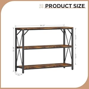 Homeiju Entry Table 40 Width 3 Tier Entryway Table with Storage Industrial Sofa Table with Open Shelves Foyer Tables for Entryway Hallway Kitchen Living Room and Bedroom Rustic Brown