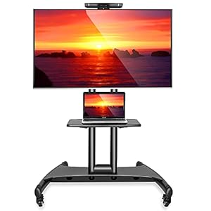 Rolling TV Cart Mobile TV Stand for 40-65 inch Flat Screen, LED, LCD, OLED, Plasma, Curved TV’s – Universal Mount with Wheels