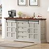 YITAHOME 59 Farmhouse Buffet Cabinet with Storage Large Sideboard Cabinet wSliding Barn Doors and 4 Drawers Kitchen Cabinets for Living Room White Oak